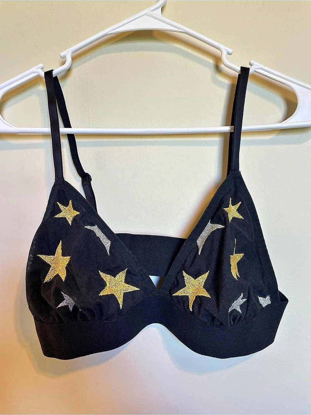 Victoria's Secret PINK Embroidered Star Print Bralette in Black Like New
